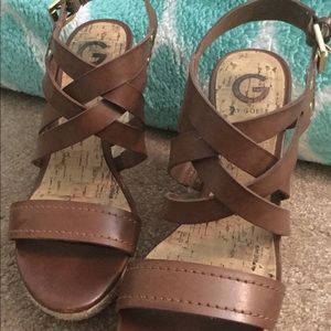 Brown wedge strappy heels
